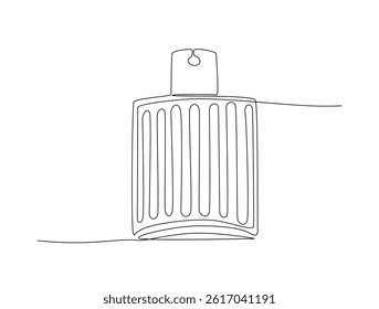 Continuous one line drawing of perfume bottle or dispenser. Fragrance perfume bottle illustration. Editable vector. 