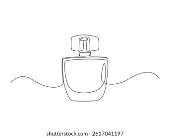 Continuous one line drawing of perfume bottle or dispenser. Fragrance perfume bottle illustration. Editable vector. 