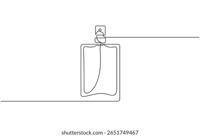 Continuous one line drawing of perfume bottle or dispenser, Premium vector, Drawing of a perfume bottle in one line. Modern outline illustration. Editable.