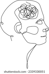 Continuous one line drawing of a person with confused feelings worried about bad mental health. Vector illustration