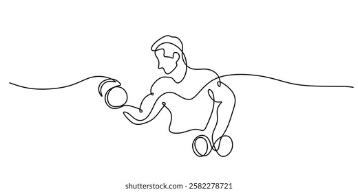 Continuous One line drawing of Person exercise. A man with dumbbell for muscle training. Vector illustration hand drawn.