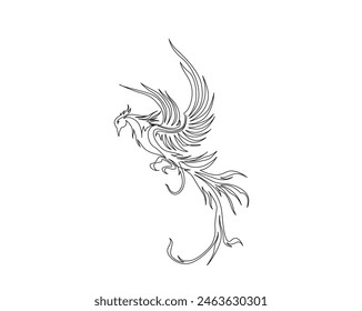 Kontinuierliche eine Linie Zeichnung von Phoenix Vogel. Flammender Phönix Vogel Single Outline Vektorgrafik Design. Bearbeitbarer Strich.