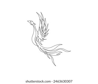 Kontinuierliche eine Linie Zeichnung von Phoenix Vogel. Flammender Phönix Vogel Single Outline Vektorgrafik Design. Bearbeitbarer Strich.