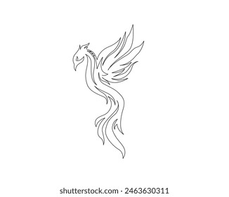 Kontinuierliche eine Linie Zeichnung von Phoenix Vogel. Flammender Phönix Vogel Single Outline Vektorgrafik Design. Bearbeitbarer Strich.