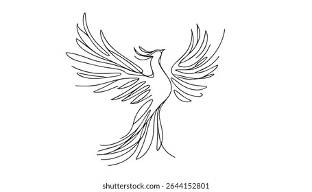 Continuous one line drawing of phoenix bird. Flaming phoenix bird single outline vector design. Editable stroke.