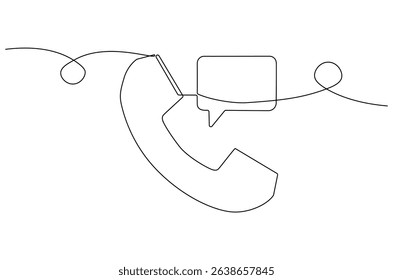 Continuous one line drawing of Phone handset with speech bubble. Single line drawing illustration of Phone icon communication. Customer service concept vector art. Doodle line illustration.