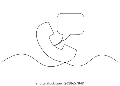 Continuous one line drawing of Phone handset with speech bubble. Single line drawing illustration of Phone icon communication. Customer service concept vector art. Doodle line illustration.