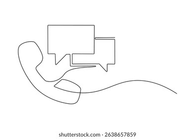 Continuous one line drawing of Phone handset with speech bubble. Single line drawing illustration of Phone icon communication. Customer service concept vector art. Doodle line illustration.