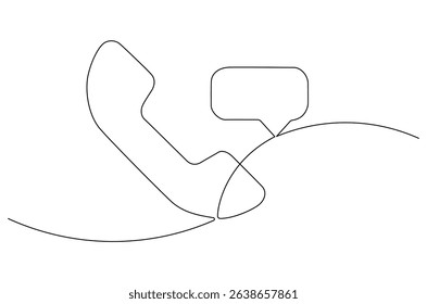 Continuous one line drawing of Phone handset with speech bubble. Single line drawing illustration of Phone icon communication. Customer service concept vector art. Doodle line illustration.