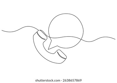 Continuous one line drawing of Phone handset with speech bubble. Single line drawing illustration of Phone icon communication. Customer service concept vector art. Doodle line illustration.