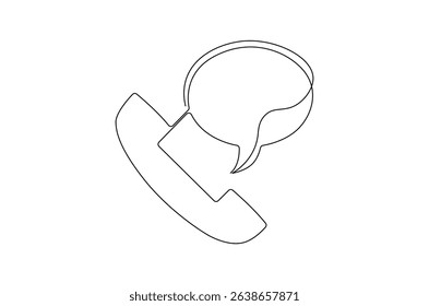 Continuous one line drawing of Phone handset with speech bubble. Single line drawing illustration of Phone icon communication. Customer service concept vector art. Doodle line illustration.