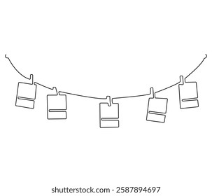 Continuous one line drawing of photo frame with clip. Single line drawing illustration of photo frame polaroid. Papper frame concept vector art. Doodle line illustration.
