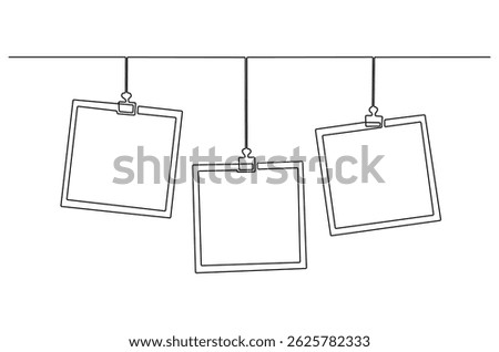 Continuous one line drawing of Photo frame. Single line drawing illustration of Photo frame polaroid. Papper frame with clip concept vector art. Doodle line illustration.