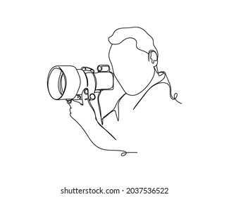 Continuous one line drawing of photographer icon in silhouette on a white background. Linear stylized.
