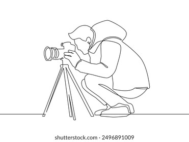 Continuous One Line Drawing of Photographer. Vector EPS 10	