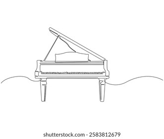 Continuous one line drawing of piano. One line drawing illustration of piano for orchestra. Musical instrument concept single line. Editable outline