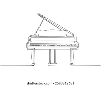 Continuous one line drawing of piano. One line drawing illustration of piano for orchestra. Musical instrument concept single line. Editable outline