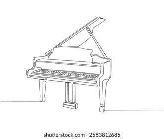 Continuous one line drawing of piano. One line drawing illustration of piano for orchestra. Musical instrument concept single line. Editable outline