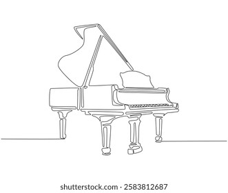 Continuous one line drawing of piano. One line drawing illustration of piano for orchestra. Musical instrument concept single line. Editable outline