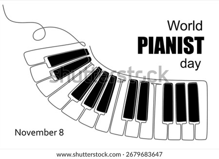 Continuous one line drawing of piano keys. World pianist day. Hand drawn one line vector. Editable stroke	