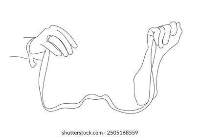 Continuous one line drawing Picture of man and woman with wedding ring. Ceremony wedding day. Newly wed couple's hands with wedding rings. Romantic elegance concept and symbol proposal engagement 