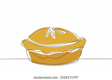 Continuous one line drawing pie seen from the side. Fresh from the oven. Enjoy immediately while it's warm. Delicious. Tasty. Savory. National Pie Day. Single line draw design vector illustration