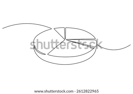 Continuous one line drawing of Pie chart. Single line drawing illustration of Diagram pie chart divided into segments. Business plan concept vector art. Doodle line illustration.