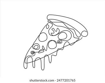 Dibujo continuo de una línea de Pedazo de pizza para la insignia del logotipo del restaurante. Concepto de Plantilla de logotipo de pizzería italiana aislado sobre fondo blanco. Diseño de dibujo de línea simple de moda