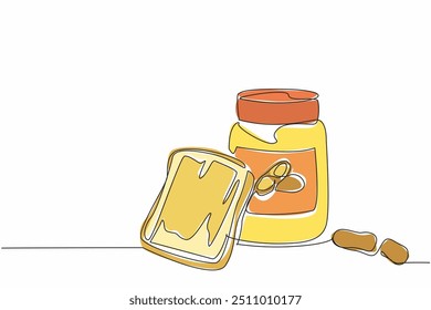 Continuous one line drawing a piece of bread spread with peanut butter. Add deliciousness when eaten. Yummy. Delectable. National Peanut Butter Lover’s Day. Single line draw design vector illustration