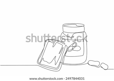 Continuous one line drawing a piece of bread spread with peanut butter. Add deliciousness when eaten. Yummy. Delectable. National Peanut Butter Lover’s Day. Single line draw design vector illustration