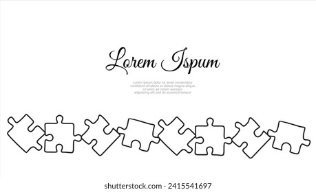 Continuous one line drawing of pieces of jigsaw on white background. Vector illustration for banner, template, poster, backdrop, web, app. Black thin line of puzzle icon.