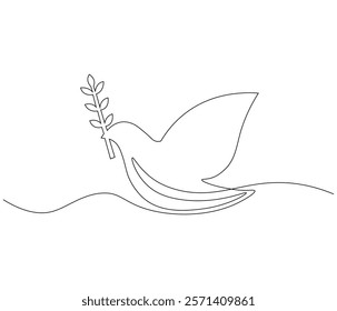 Continuous one line drawing of pigeon. Bird symbol of peace and freedom. Single line drawing illustration of flying dove. style Concept vector art. Doodle line illustration.

