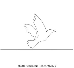 Continuous one line drawing of pigeon. Bird symbol of peace and freedom. Single line drawing illustration of flying dove. style Concept vector art. Doodle line illustration.

