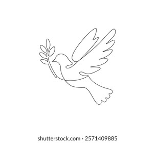 Continuous one line drawing of pigeon. Bird symbol of peace and freedom. Single line drawing illustration of flying dove. style Concept vector art. Doodle line illustration.

