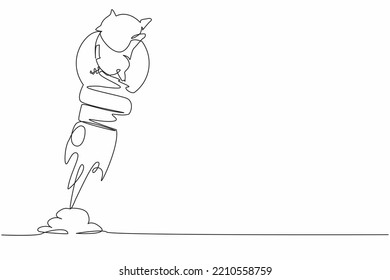 Lanzamiento continuo de un banco de pocillos de dibujo de una línea con bombilla. Impulsar el ingreso o el ingreso financiero, enriquecerse rápidamente, una inversión de alto crecimiento, una oportunidad de negocios. Ilustración vectorial de diseño de una sola línea