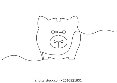 Continuous one line drawing of piggy bank. Single line drawing illustration of Pink piggy bank. Savings money for the future concept vector art. Doodle line illustration.