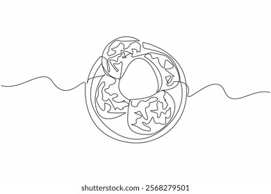 Continuous one line drawing a pile of truffles split in two at the top. Foods that contain the aroma of nuts or garlic. Mushroom. National Truffle Day. Single line draw design vector illustration