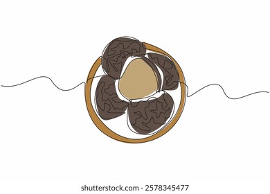 Continuous one line drawing a pile of truffles split in two at the top. Foods that contain the aroma of nuts or garlic. Mushroom. National Truffle Day. Single line draw design vector illustration