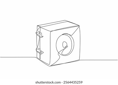 Continuous one line drawing pinhole camera made of wood. Made from wood waste. Very environmentally friendly. Anti pollution. World Pinhole Photography Day. Single line draw design vector illustration