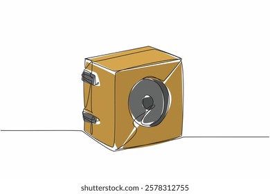 Continuous one line drawing pinhole camera made of wood. Made from wood waste. Very environmentally friendly. Anti pollution. World Pinhole Photography Day. Single line draw design vector illustration