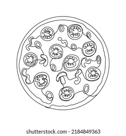Continuous one line drawing of pizza. Concept of pizzeria, fast food restaurant. Modern style vector illustration.