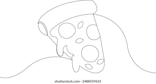 Continuous one line drawing. pizza. restaurant or cafe logo. sticker for companies selling fast food. Black and white vector illustration.
