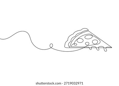 Desenho contínuo de uma linha de fatia de pizza com pepperoni arte vetor comida italiana minimalista