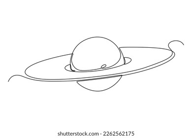 Planeta de trazado continuo de una línea Saturno. Concepto del espacio ultraterrestre. Ilustración gráfica vectorial de diseño de líneas simples.