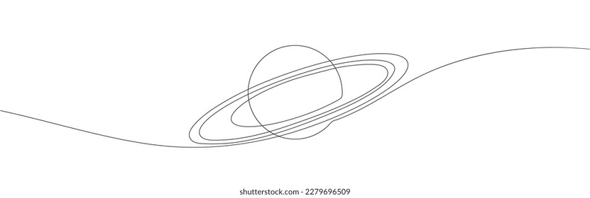 Continuous one line drawing planet Saturn. Outer space concept. Single line draw design vector graphic illustration.