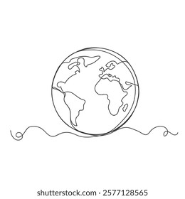 Continuous one line drawing of planet earth or globe vector illustration on white background.