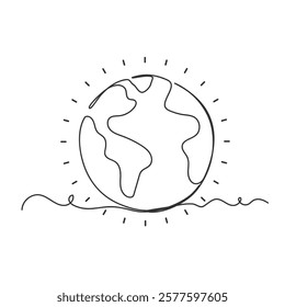 Continuous one line drawing of planet earth or globe vector illustration on white background.