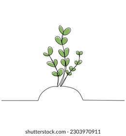 Dibujo continuo de una línea de una planta. Ilustración vectorial simple