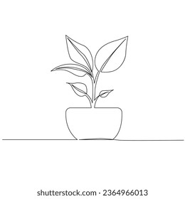 Continuous one line drawing plant growth progress outline vector art illustration