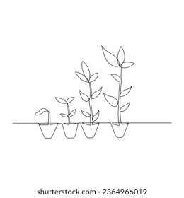 Esbozo de progreso de crecimiento de la planta de dibujo continuo de una línea ilustración de arte vectorial
